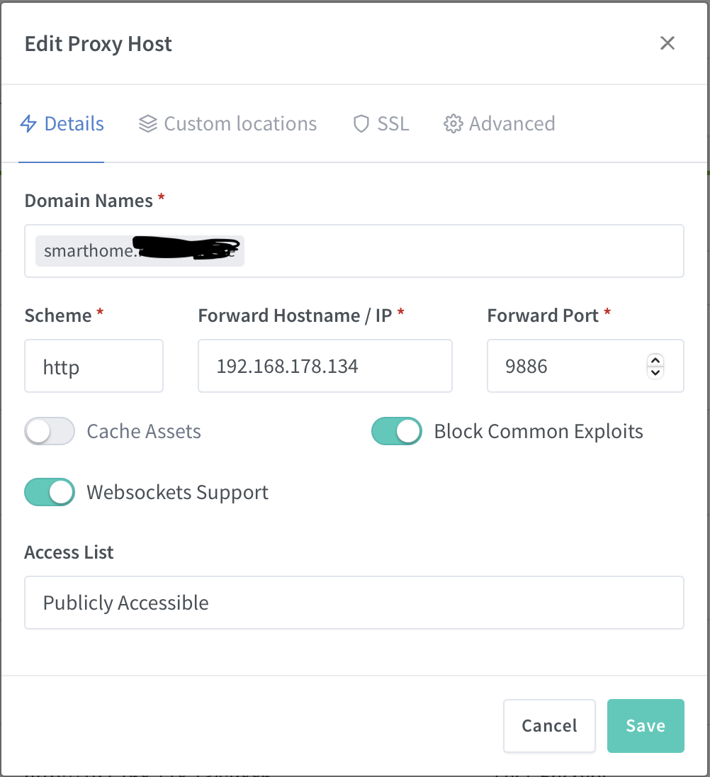 1. Proxy Host anlegen